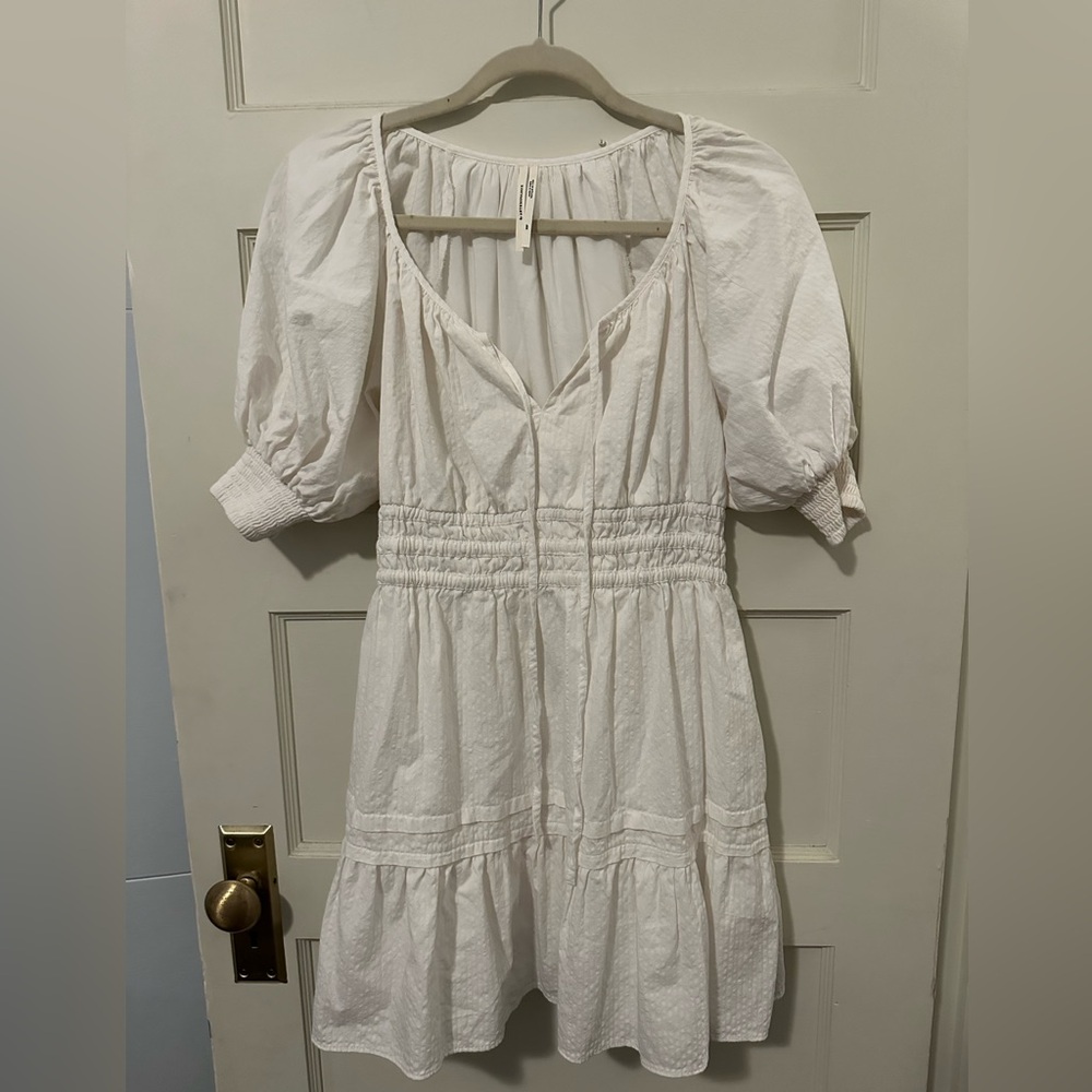 Anthropologie White Puff Sleeve Mini Dress